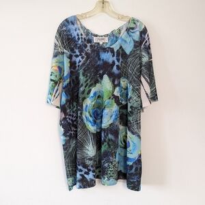 VALENTI Floral and Lace Accent Tunic Top, Vibrant Print, Size 3X Y2K Feminine